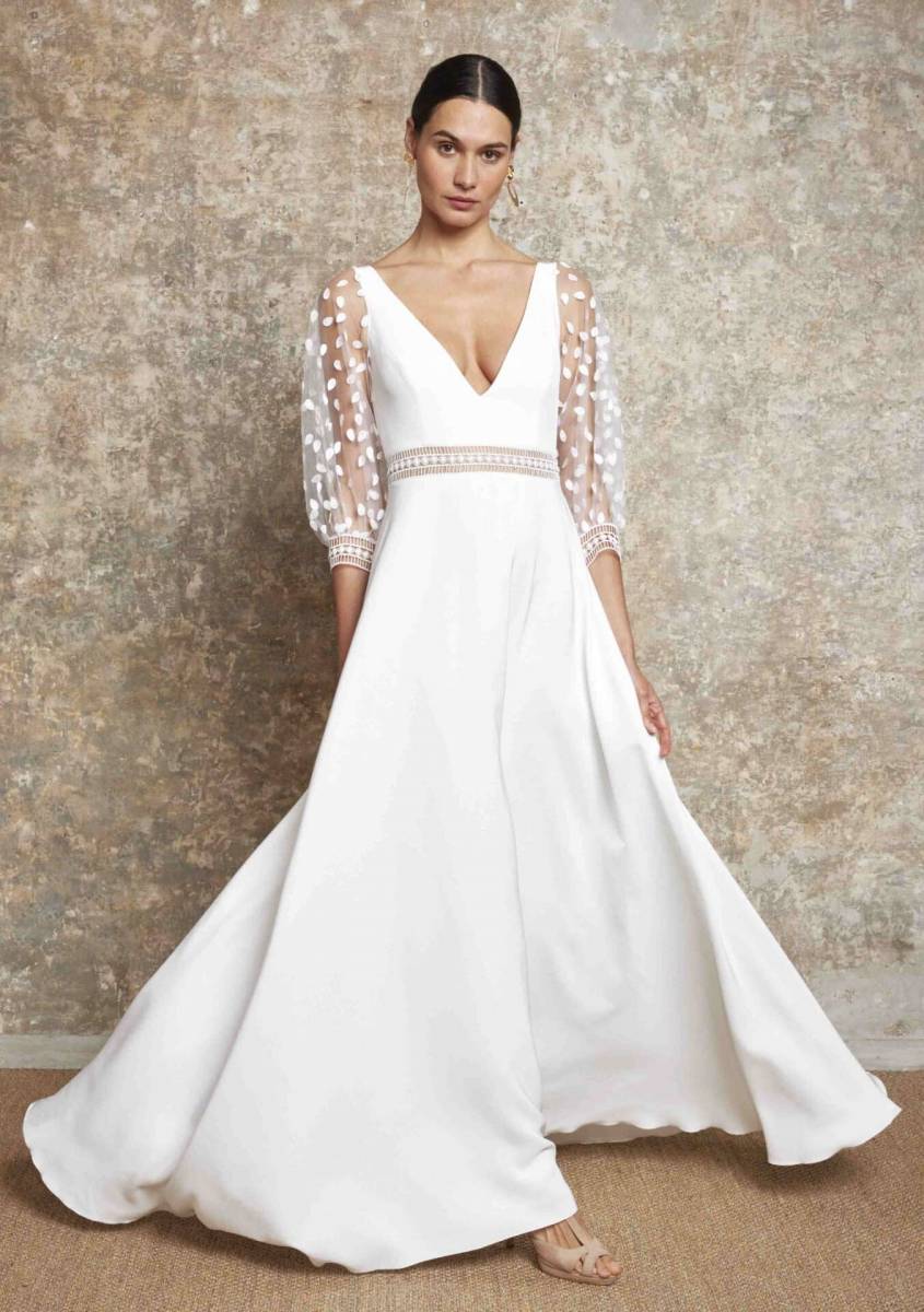 robe de mariée en crêpe et tulle brodé